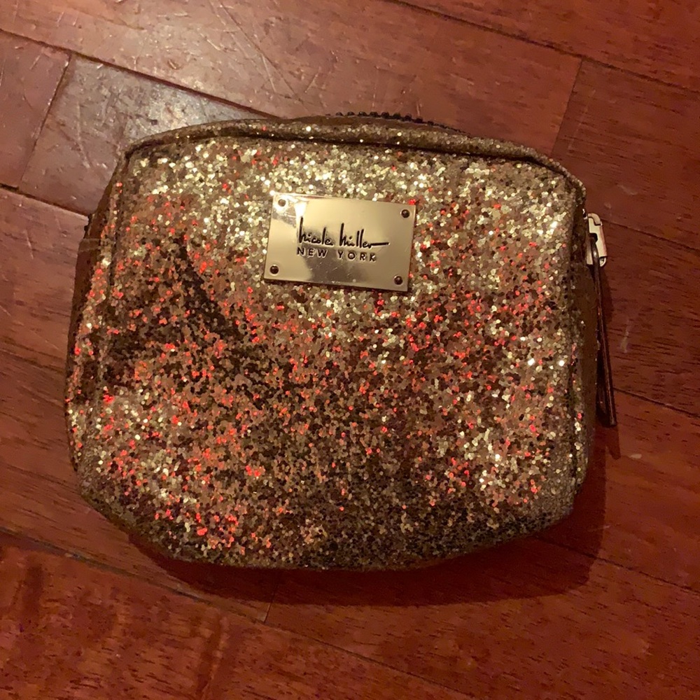 nicole miller glitter gold pouch